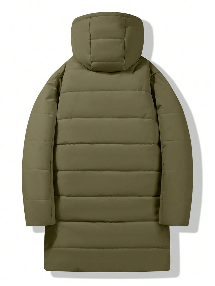 Men's Letter Printed Hooded Loose Fit Mid-Length Quilted Coat