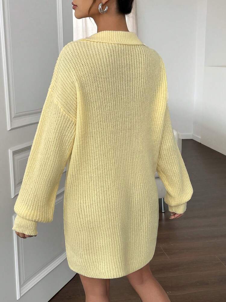 Polo Neck Drop Shoulder Sweater Dress Fall Cloth For Women