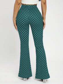 SHEIN PETITE 波卡圓點喇叭褲 - 墨綠色 - 查看 2