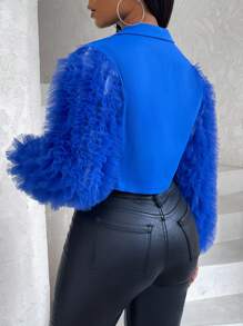 SHEIN Slayr Fuzzy Bảng Dây kéo Áo Jacket Crop - Màu xanh lam - Xem 2