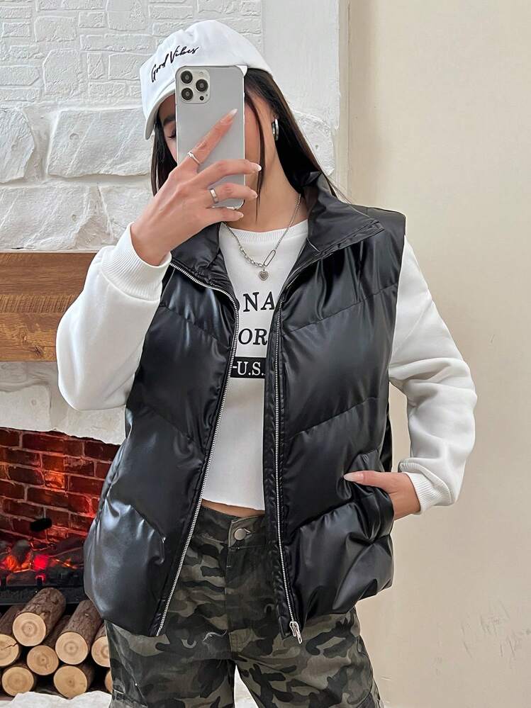 SHEIN EZwear 黑色無袖襯墊馬甲 - 黑色 - 查看 1