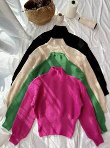 Zolique 4pcs Solid Mock Neck Ribbed Knit Knit Pullover Fall Winter Sweaters - Multicolor - View 8