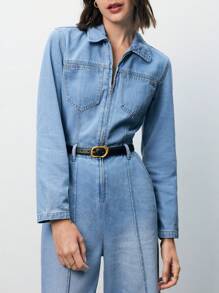 SHEIN Frenchy 女士丹寧連體褲,無腰帶設計