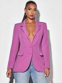 SHEIN BAE 西裝領單釦西裝外套 - 紫色 - 查看 1