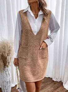 SHEIN Frenchy 1 Miếng Túi Kép Đầm Áo len - Nhiều màu - Xem 5