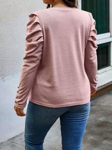 Calvaya Talla grande Camiseta con diseño de botón de manga farol - Rosa - Ver 2