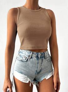 Cottnline Canotta monocolore in maglia a coste - Castano - Visualizzare 5