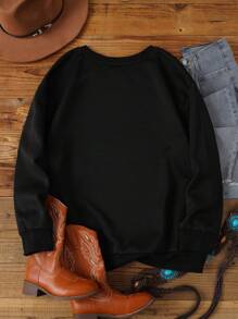 SHEIN EZwear 大碼標語圖案落肩袖運動衫 - 黑色 - 查看 2