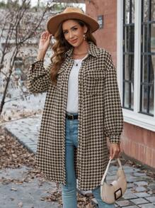 SHEIN LUNE 千鳥格印花前紐扣落肩袖花呢外套 - 彩色 - 查看 4