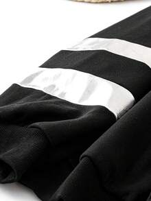 SHEIN LUNE Plus Colorblock Drop Shoulder Sweatshirt - Black - View 5