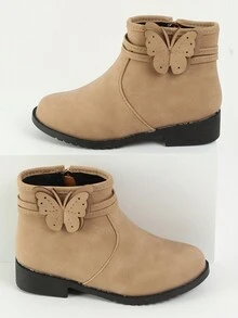 時尚&可愛女孩靴子,摩托車靴子適用於小的女孩,圓頭學生鞋,嬰兒女孩西方風格短靴,孩子們的平底靴 - 米色 - 查看 6