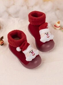 Baby Christmas Collection Thickened Warm Anti Slip Soft Sole Socks Shoes With Thermal Lined For Learning To Walk - Red - View 4