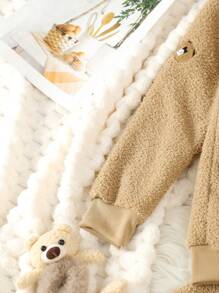 Tween Boy Bear Embroidery Flannel PJ Set - Brown - View 5