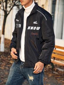 Manfinity Homme Men's Casual Letter Printed Padded Coat - Black - View 3