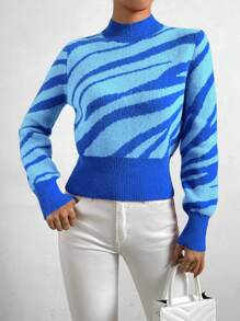 SHEIN LUNE Khối màu Cổ giả Áo len - Màu xanh lam - Xem 5