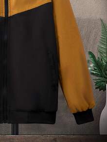 SHEIN 男大童1入組雙色拉鏈開襟加絨內裏連帽夾克 - 彩色 - 查看 4