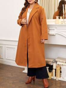 SHEIN Clasi Hơn Cổ áo Thắt lưng Áo khoác - Lạc đà - Xem 4