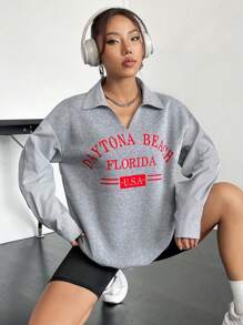 SHEIN Unity 字母圖案落肩袖運動衫 - 彩色 - 查看 1