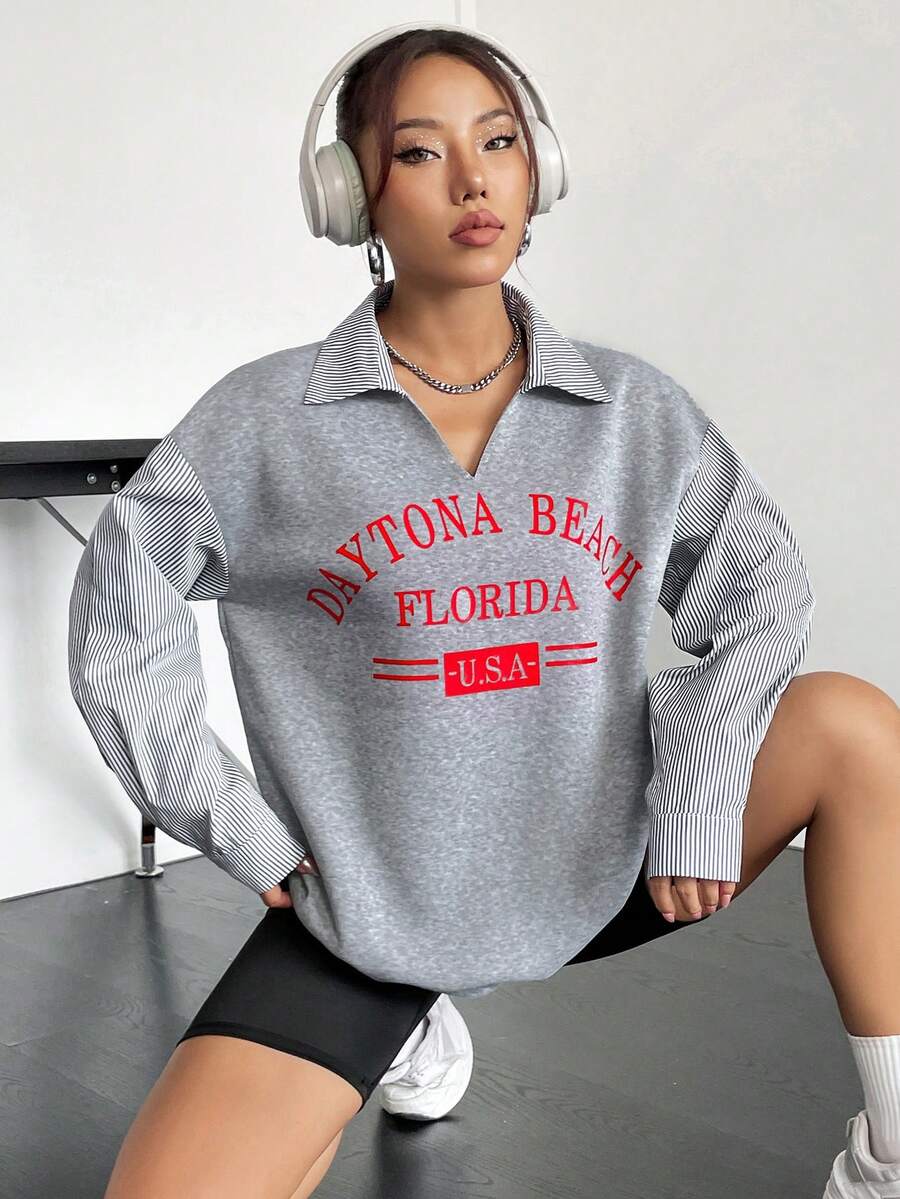 SHEIN Unity 字母圖案落肩袖運動衫 - 彩色 - 查看 1