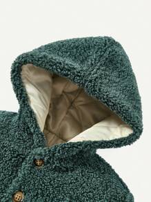 男嬰前紐扣絨毛連帽外套 - 墨綠色 - 查看 5