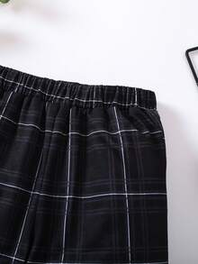 SHEIN 男孩格紋印花彈性腰帶長褲 - 黑與白 - 查看 3