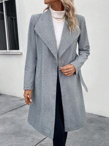 SHEIN LUNE Cổ áo thác nước Mở Mặt trước Áo khoác - Xám - Xem 5