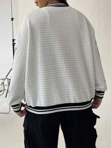 Flirla 休閒字母 條紋大碼夾克 - 白色 - 查看 2