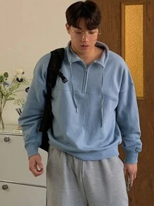 DAZY Nam Một nửa khóa kéo Thả vai Áo nỉ - Màu xanh lam - Xem 5