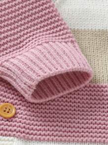 SHEIN Vintaside Kids 女嬰撞色前紐扣插肩袖針織連身褲