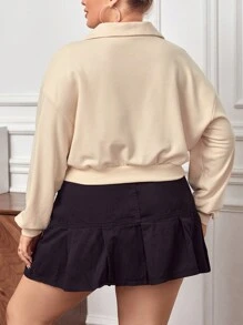 SHEIN Essnce Hơn Một nửa khóa kéo Thả vai Hem đàn hồi Áo nỉ - Màu be - Xem 2