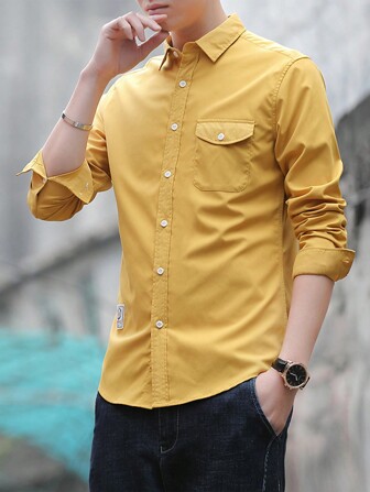 Men Flap Pocket Patched Shacket