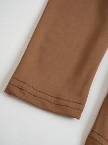 SHEIN EZwear 前抽繩短款T恤 - 棕色 - 查看 7