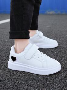 Kids' Sports Shoes, Pu Material, Outdoor Comfortable Breathable, Anti-slip, White Sneakers, Running Shoes