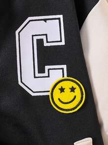 SHEIN Cô gái Đồ họa Chữ cái Sọc trang trí Khối màu Áo khoác Đại học Without Tee - Đen và trắng - Xem 6