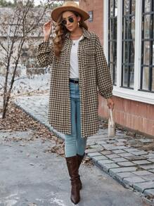 SHEIN LUNE 千鳥格印花前紐扣落肩袖花呢外套 - 彩色 - 查看 2