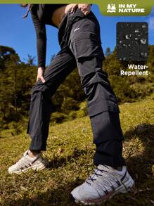In My Nature Letter Graphic Detail Flap Pocket Side Drawstring Hem Cargo Pants - Black - View 1