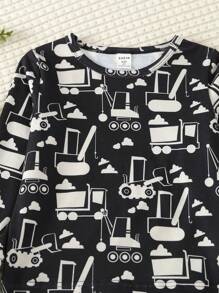 Young Boy Cartoon Graphic PJ Set - Black - View 3