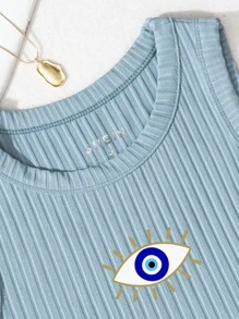 SHEIN Essnce Eye Print Ribbed Knit Tank Top