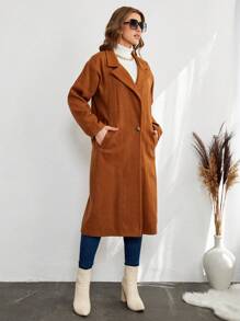 EURMUSE Women's Casual Solid Color Turndown Collar Wool Blend Coat, Autumn/Winter - Camel - View 5