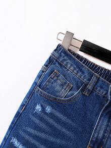 SHEIN Tween Boy Cat Whisker Scratch Jeans - Dark Wash - View 5