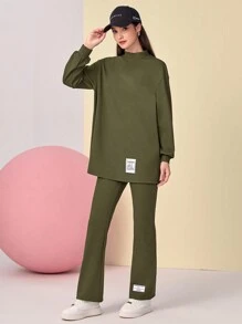 Mulvari 小高領落肩T恤和褲子 - 軍綠色 - 查看 3