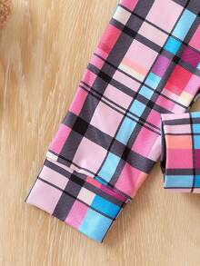 Young Girl Bear Print Tee & Plaid Pants Snug Fit PJ Set - Pink - View 6