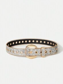 SHEIN SXY 女性閃閃發光裝飾用品時尚百搭腰皮帶