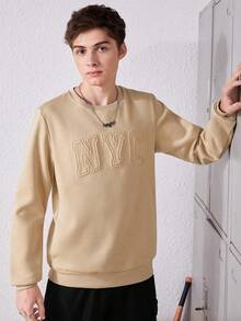 SHEIN Thiếu niên con trai Thư dập nổi Áo nỉ - Lạc đà - Xem 4