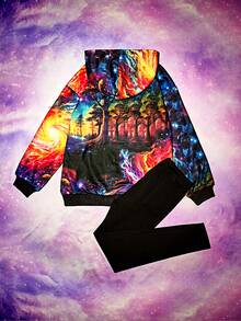 SHEIN 女大童馬印花連帽衫和緊身褲 - 彩色 - 查看 3