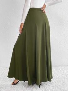 SHEIN Tall Falda larga unicolor de talle alto línea A - Verde Oscuro - Ver 2
