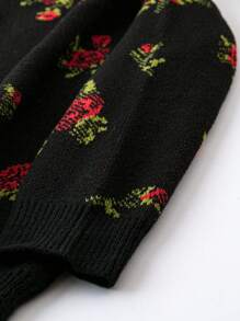 SHEIN LUNE Plus Floral Pattern Drop Shoulder Sweater - Black - View 4