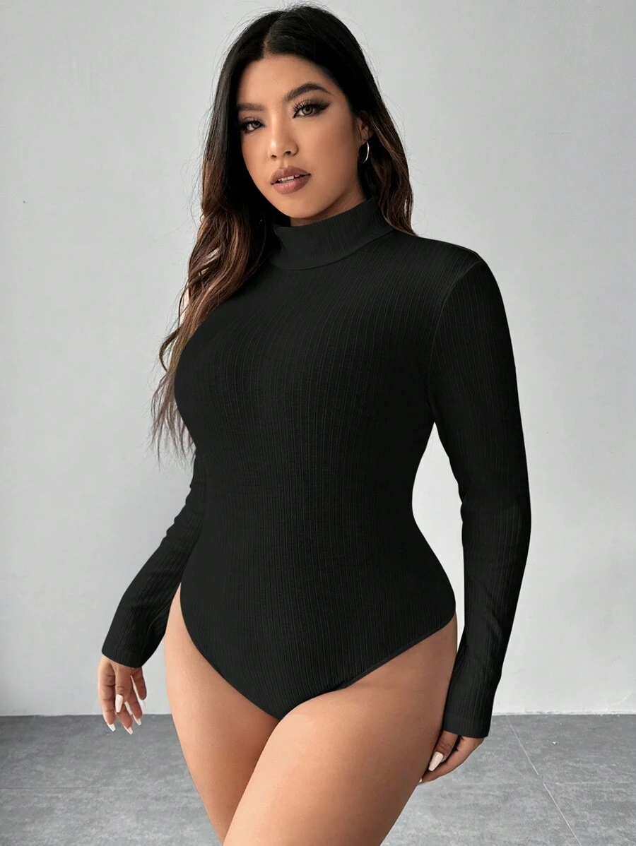 SHEIN EZwear 冬季高领罗纹针织紧身衣