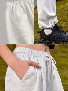 In My Nature Solid Slant Pocket Drawstring Waist Outdoor Sweatpants - Grey - View 6