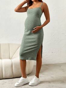 SHEIN Maternity Button Front Cami Dress With Long Sleeve Coat